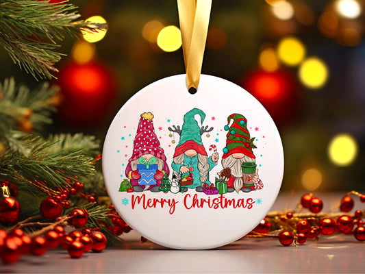 Merry Gnome Christmas Ceramic Ornament